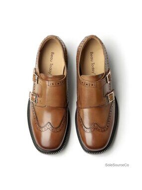 Monk Strap Loafers Cap Toe Wingtip Brogue Leather Women Shoes